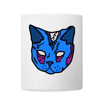 Blue Cat Mask Patchwork - Mug - white - Front