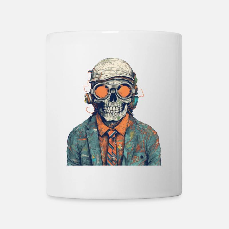 Cool skeleton portrait with sunglasses, cap - Mug - white