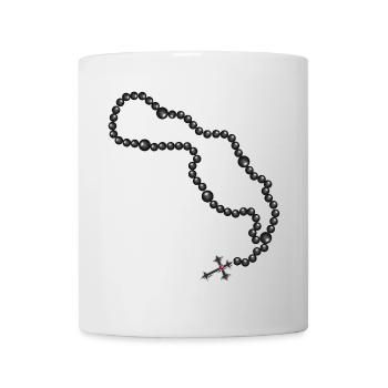 Rosary drawing with cross and black beads - Mug - white - Front