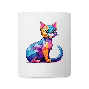 Eine geometrische Illustration mit einer kawaiianischen Katze - Tasse - Weiß - Vorne