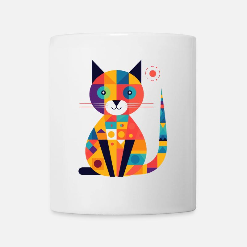 Chat avec un Design Coloré Géométrique - Mug blanc - blanc