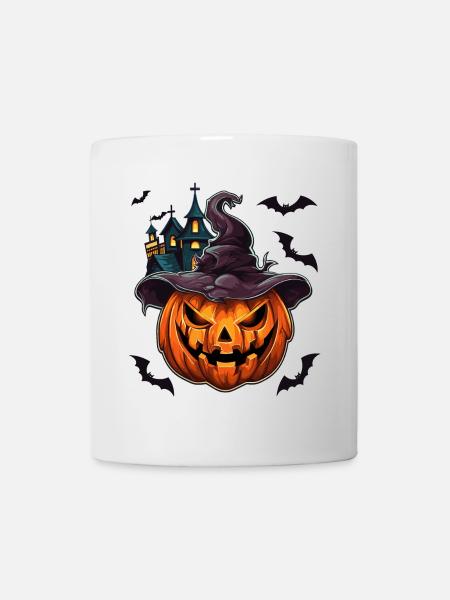 Halloween pumpkin and its haunted castle - Mug - white