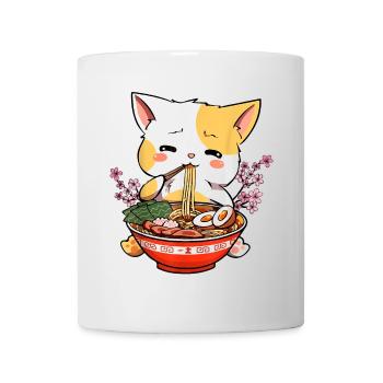 Cat with a bowl of ramen, Japanese noodles - Mug - white - Front