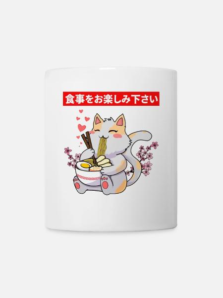 Cute cat eating a bowl of ramen - Mug - white