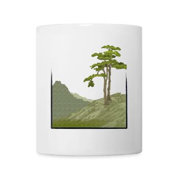 Baum auf Hügel mit Leinwandstruktur, public domain - Tasse - Weiß - Vorne