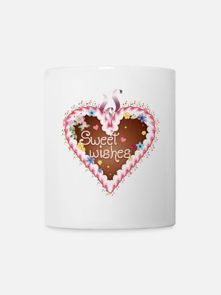 Lebkuchenherz Volksfest mit Zuckerguß und Wünsche - Tasse - Weiß