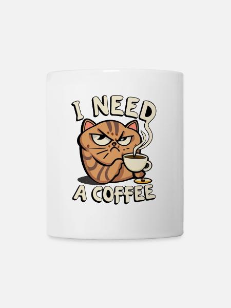 Chat en colère qui a besoin de son café - Mug blanc - blanc
