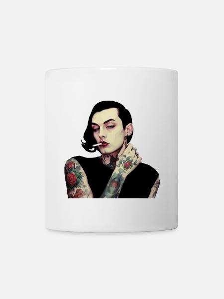 Femme Gothique Tatouée Avec Cigarette - Mug blanc - blanc