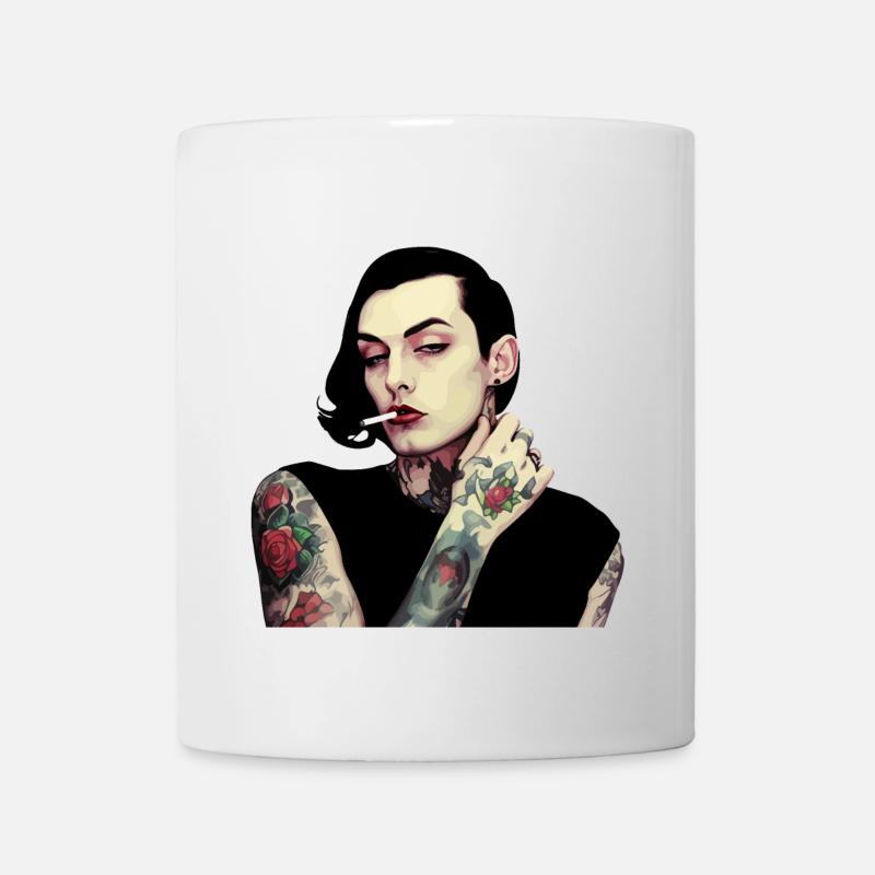 Femme Gothique Tatouée Avec Cigarette - Mug blanc - blanc