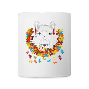 decorated alpaca in an autumnal setting - Mug - white - Front