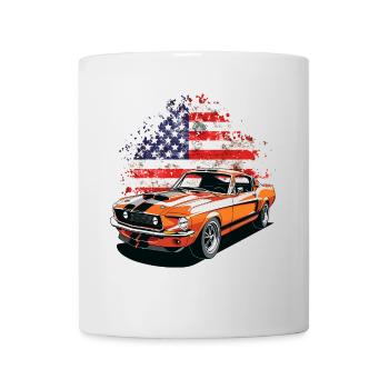 Amerikanisches Muscle-Car mit US-Flagge - Tasse - Weiß - Vorne