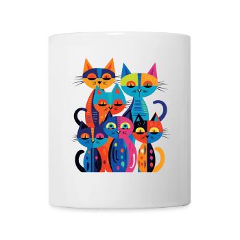 Gruppe von Katzen mit abstraktem und farbenfrohem Design - Tasse - Weiß - Vorne