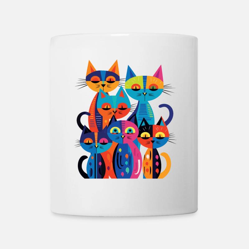 Group of cats with abstract and colorful design - Mug - white