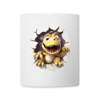 Niedlicher 3D-Baby-Dinosaurier, der aus einer Wand kommt - Tasse - Weiß - Vorne