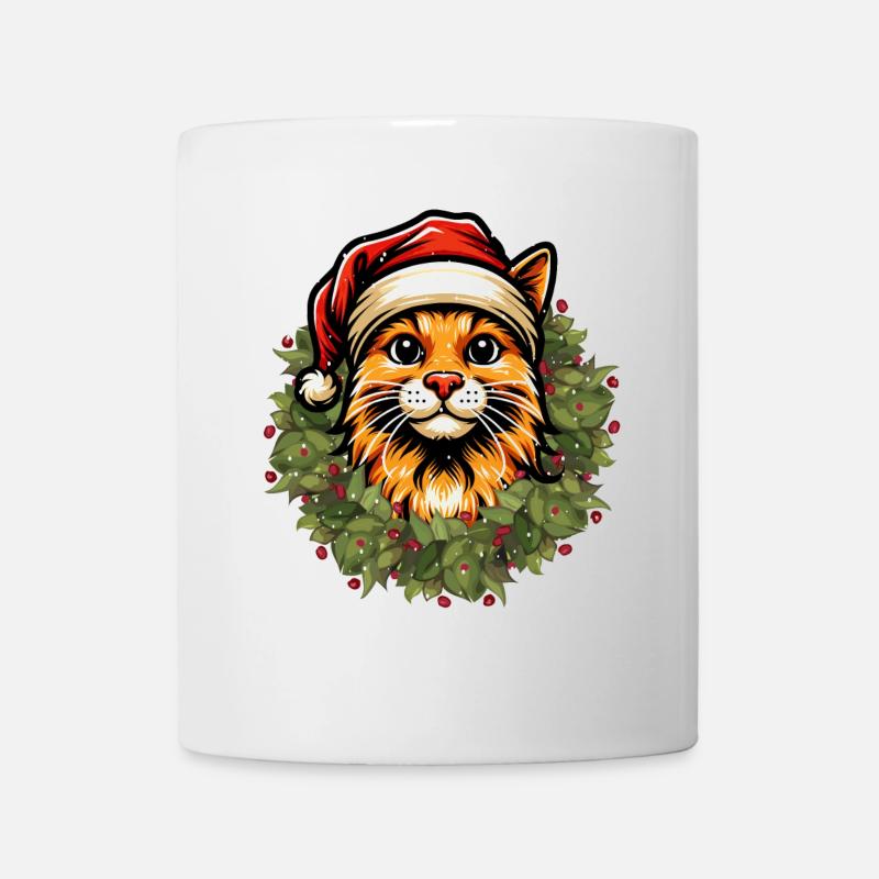 Weihnachtskatze mit Mütze - Festliches Design - Tasse - Weiß