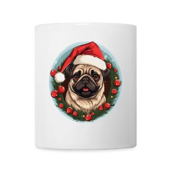A cute dog of the Pug breed celebrating Christmas - Mug - white - Front