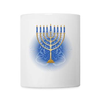 beautiful gold-colored Hanukkah candlestick with doves - Mug - white - Front