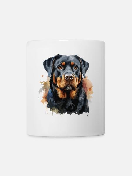 Rottweiler Rasse Hund mit Aquarellstil - Tasse - Weiß