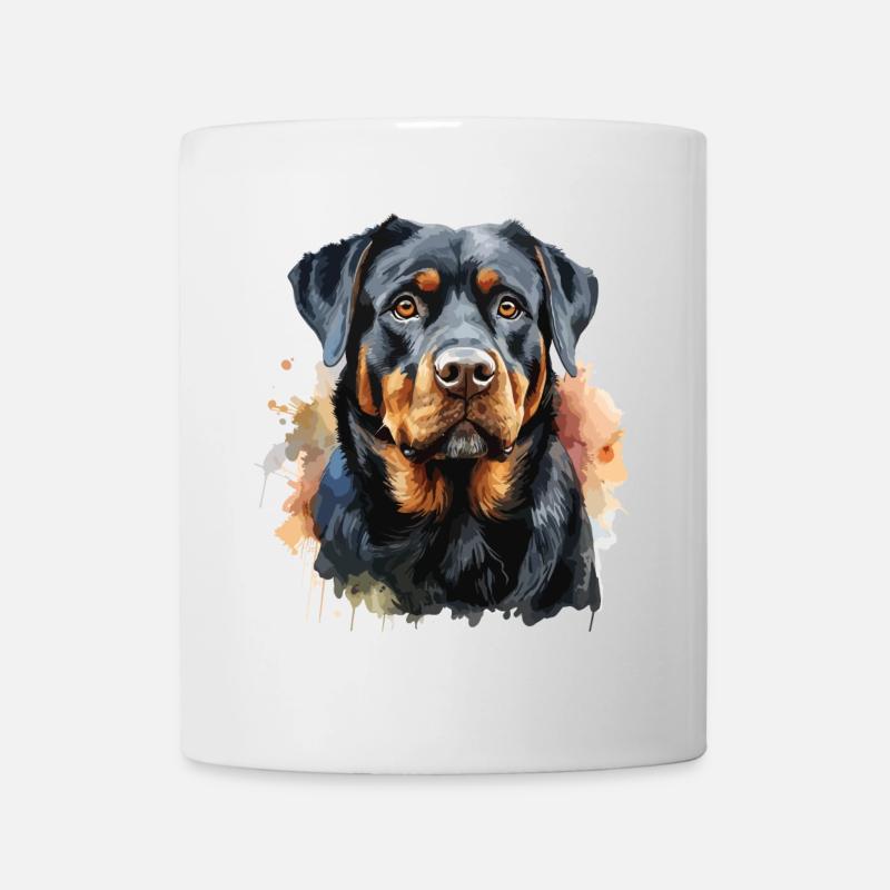 Rottweiler Rasse Hund mit Aquarellstil - Tasse - Weiß