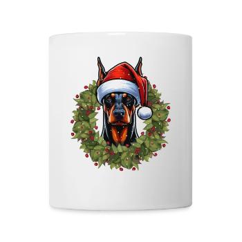 Dobermann Weihnachtshut Design - Tasse - Weiß - Vorne