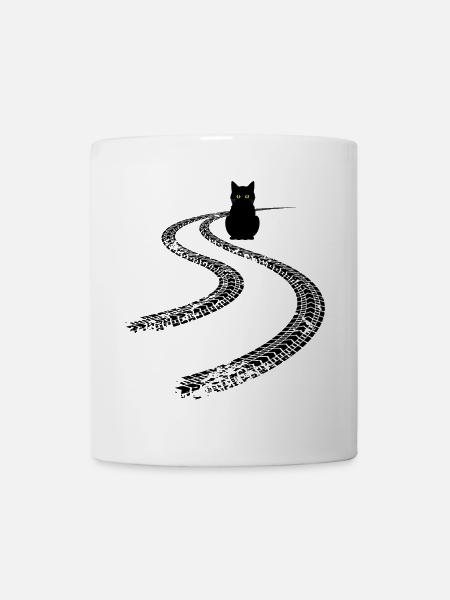 T Shirt Chat drôle sur la route humour voiture - Mug blanc - blanc
