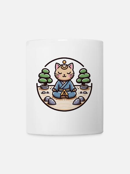 Chat samouraï serein dans un jardin zen - Mug blanc - blanc