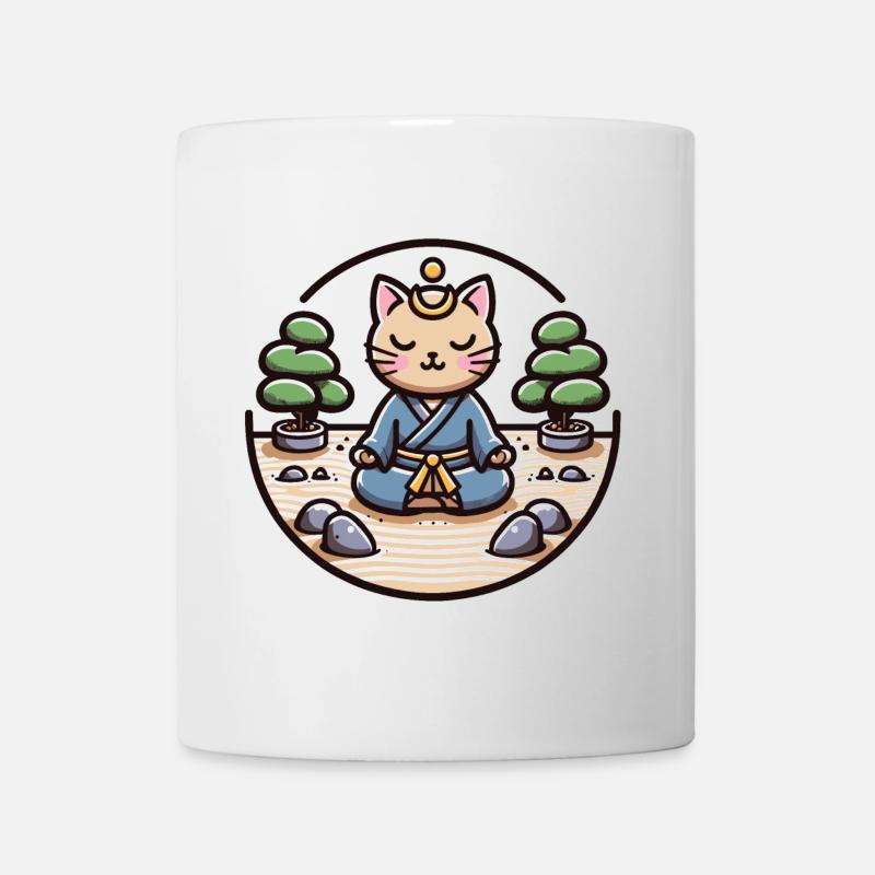 Ruhige Samurai-Katze in einem Zen-Garten - Tasse - Weiß