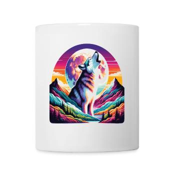 Loup qui hurle sous la lune coloré - Mug blanc - blanc - Devant