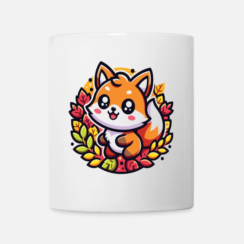 Un renard kawaii avec un décor forêt d'automne - Mug blanc - blanc