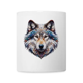 Porträt eines Wolfes im Mosaik - Tasse - Weiß - Vorne