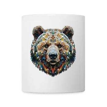 Portrait d'un ours en mosaïque colorée - Mug blanc - blanc - Devant