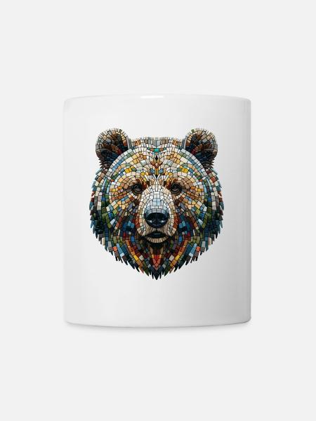Portrait d'un ours en mosaïque colorée - Mug blanc - blanc