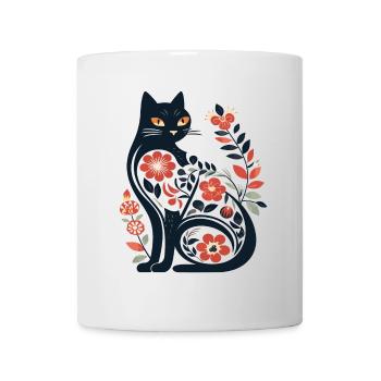 Katzensilhouette mit floralen Mustern - Tasse - Weiß - Vorne