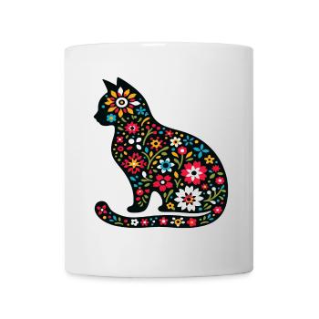 Silhouette de chat avec des fleurs - Mug blanc - blanc - Devant