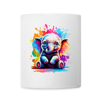 Elefant Farbenfroh - Baby Elefant Farbenfreudig - Tasse - Weiß - Vorne