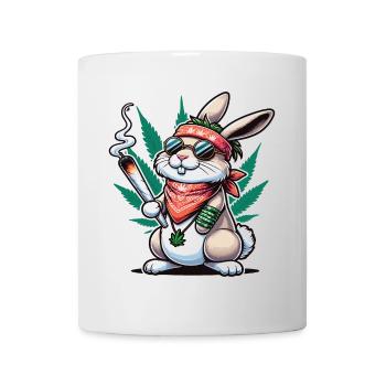 Un lapin hippie qui fume un joint de cannabis - Mug blanc - blanc - Devant