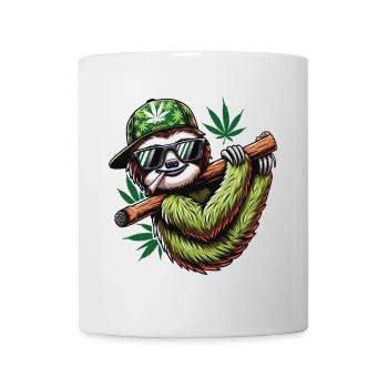 Un Paresseux qui fume un joint de cannabis - Mug blanc - blanc - Devant