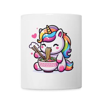 A kawaii unicorn eating a bowl of ramen - Mug - white - Front