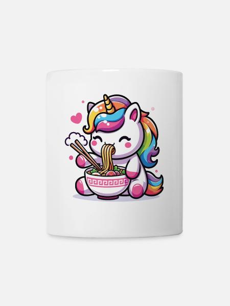 Une licorne kawaii qui mange un bol de ramen - Mug blanc - blanc