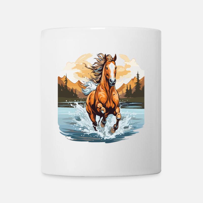 Cheval qui galope dans une rivière - Mug blanc - blanc
