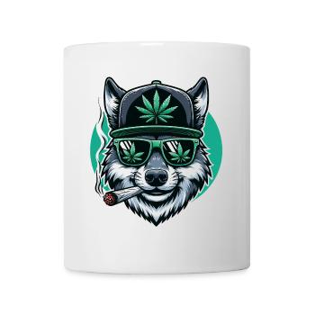 A Wolf Smoking a Marijuana Joint - Mug - white - Front