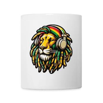 Ein Rasta-Löwe mit Dreadlocks und Kopfhörern - Tasse - Weiß - Vorne
