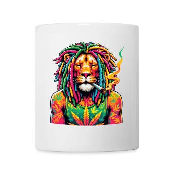 Un lion avec des dreadlocks qui fume un joint - Mug blanc - blanc - Devant