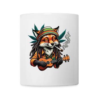 Ein rauchender Fuchs gesellt sich hinzu, während er Ukulele spielt - Tasse - Weiß - Vorne