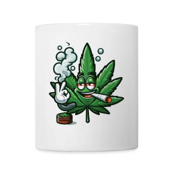 Ein rauchendes Cannabisblatt im Cartoon-Stil - Tasse - Weiß - Vorne