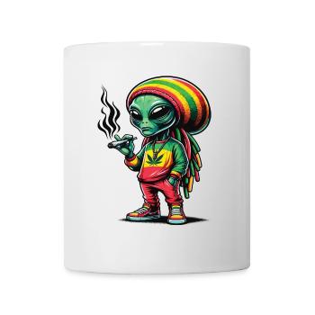 Un alien rasta qui fume un joint de cannabis - Mug blanc - blanc - Devant