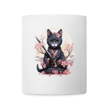 Kawaii cat in samurai outfit with Japanese style - Mug - white - Front