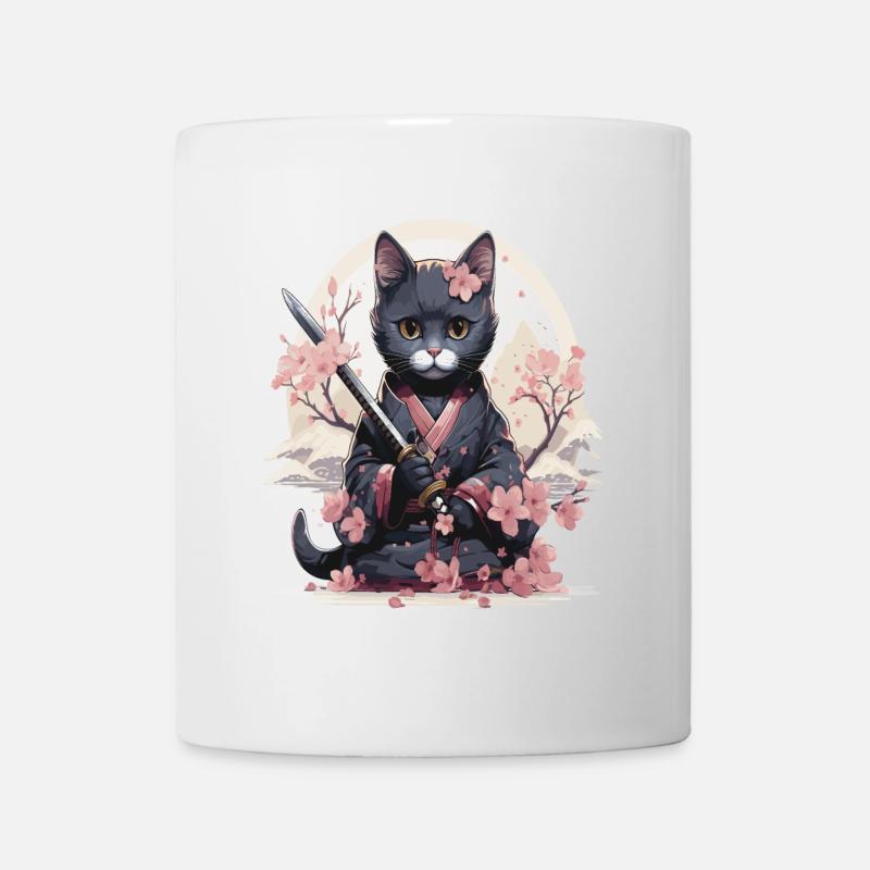 Chat kawaii en tenue samourai avec style Japonais - Mug blanc - blanc