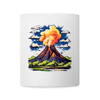 active volcano with ash cloud and lava flows - Mug - white - Front