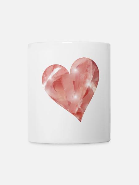 rosafarbenes Rosenquarz Kristall Motiv als Herz - Tasse - Weiß